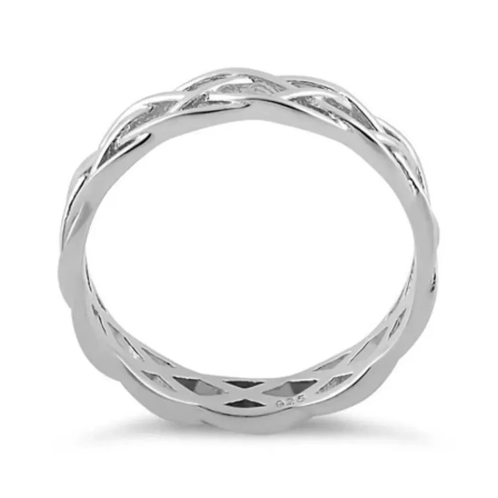 925 Sterling Silver Celtic Knot Eternity Band Ring Braided Woven Gift Size 8.5